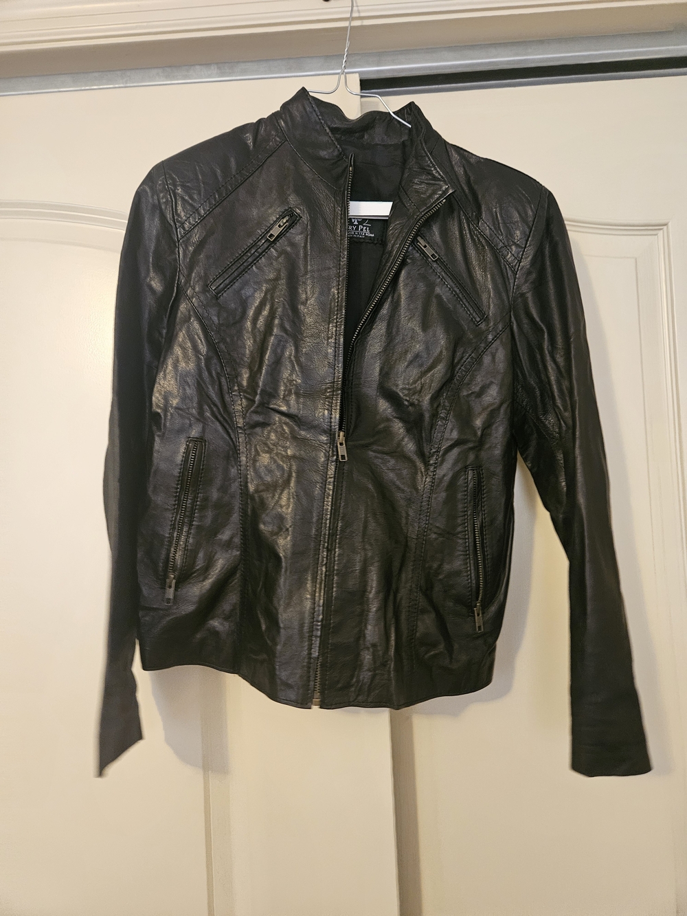 Black Women's Leather Zip-Front Jacket